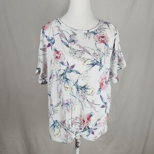 Buffalo David Bitton Relaxed Tie Front Blouse in White and Pink